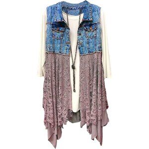 Women’s Denim Vest Sleeveless Ripped Patchwork Irregular Hem Casual Outfit